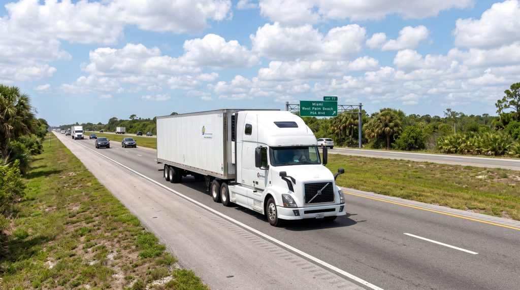 Who Is Liable When a Commercial Truck Causes a Fatal Accident in Florida? Commercial truck on a Florida highway representing truck accident liability