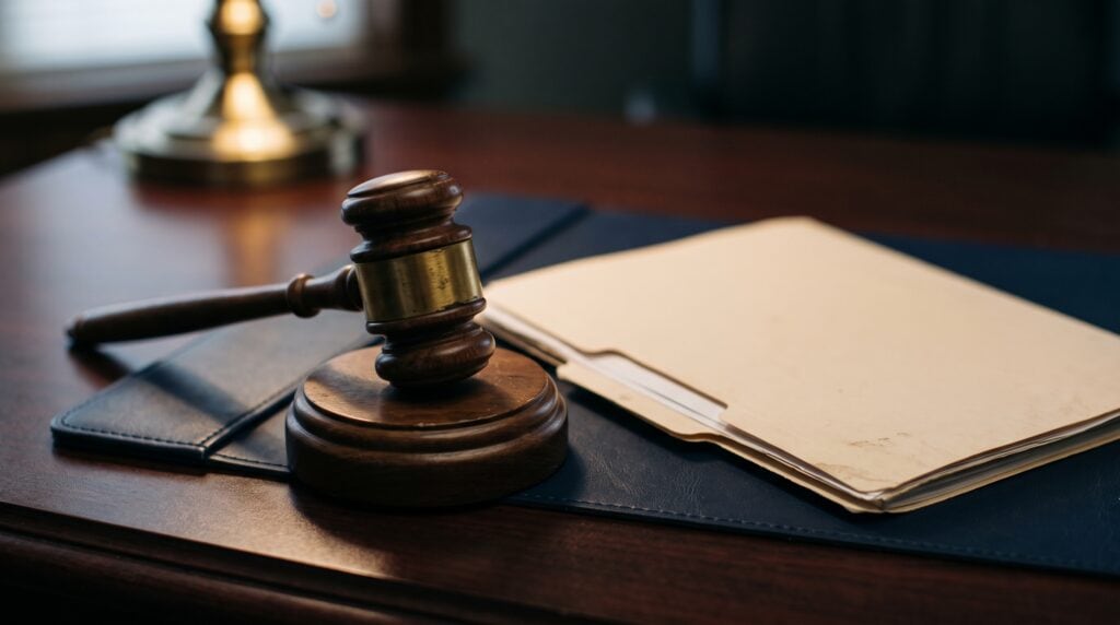 Gavel and case file representing who decides to drop criminal charges in Florida