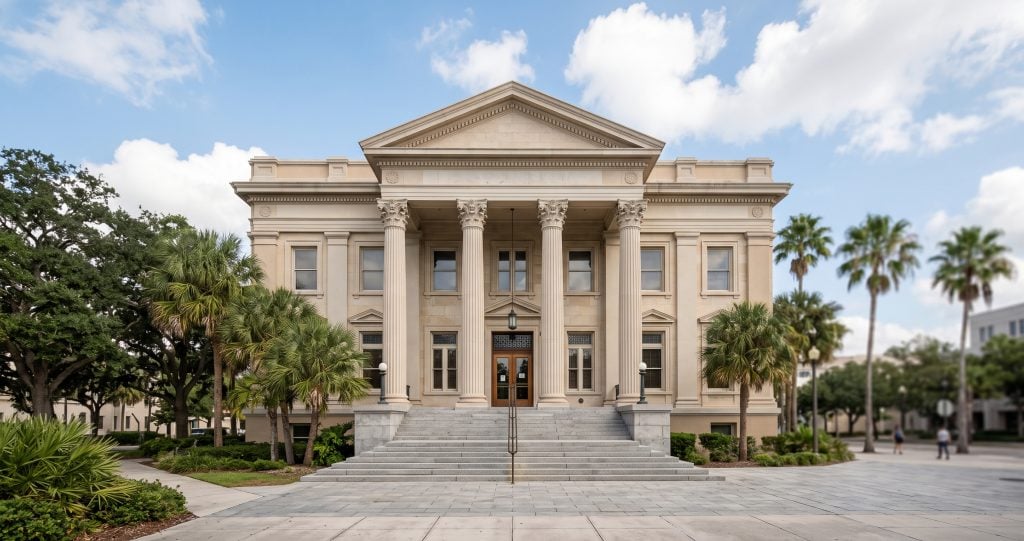 Florida courthouse exterior representing a drug possession charge case
